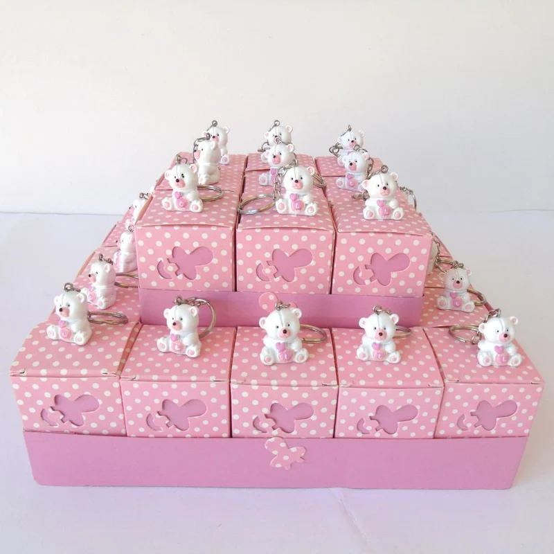 TORTA BOMBONIERA NASCITA BATTESIMO PORTACHIAVI ORSETTO ROSA