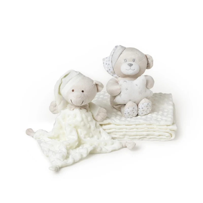 SET REGALO NEONATO PELUCHE + COPERTINA + DOUDOU ORSETTO BEIGE
