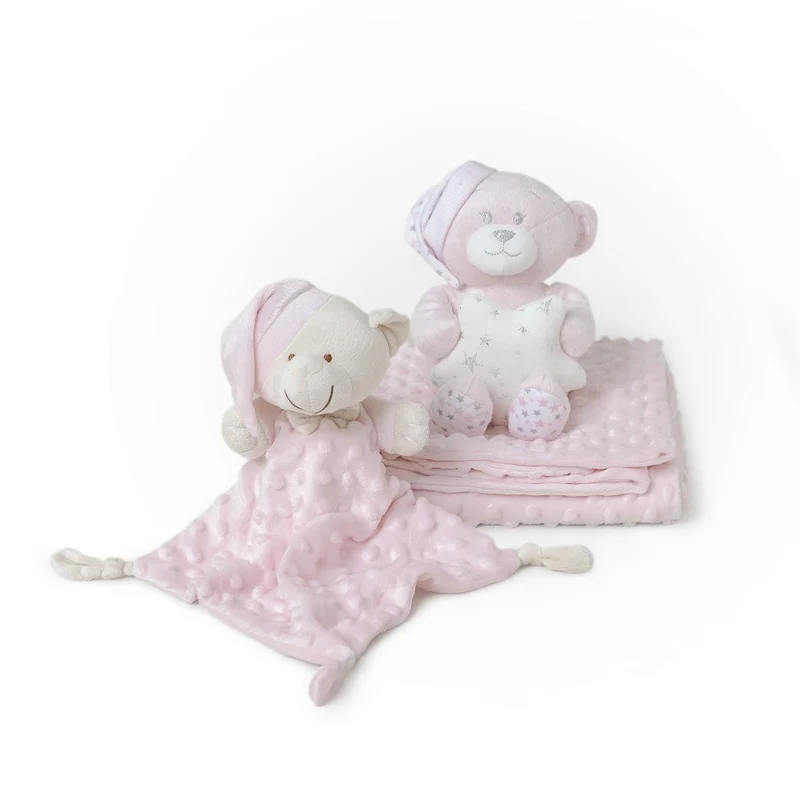 SET REGALO NEONATO PELUCHE + COPERTINA + DOUDOU ORSETTO ROSA