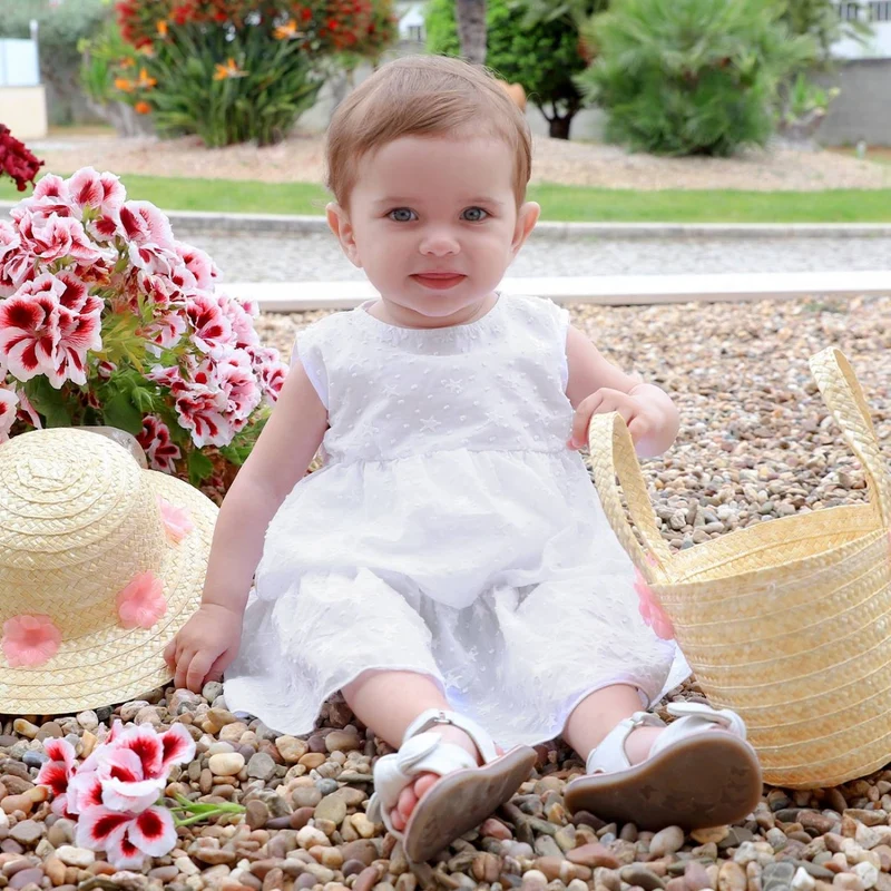 VESTITO BAMBINA NEONATA ESTIVO IN COTONE BIANCO ROMANTIC