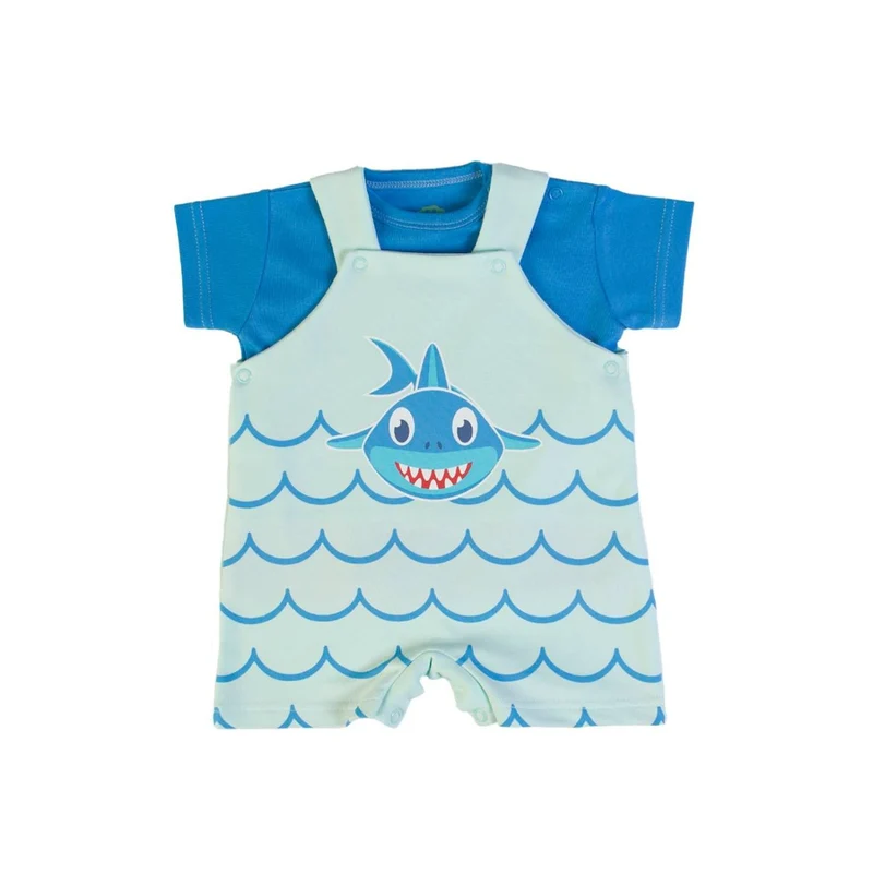 PAGLIACCETTO SALOPETTE MEZZA MANICA IN COTONE STAMPATO - BABY SHARK