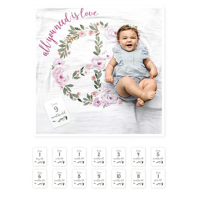KIT PRIMO ANNO - COPERTINA / MUSSOLA + 14 CARDS, ALL YOU NEED IS LOVE - PER I BEBE` PIU` SOCIAL!