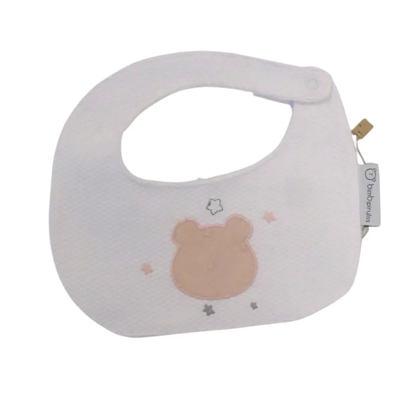 BAVAGLINO BAVETTA NEONATO IN PURO COTONE MOD. ORSETTO ROSA