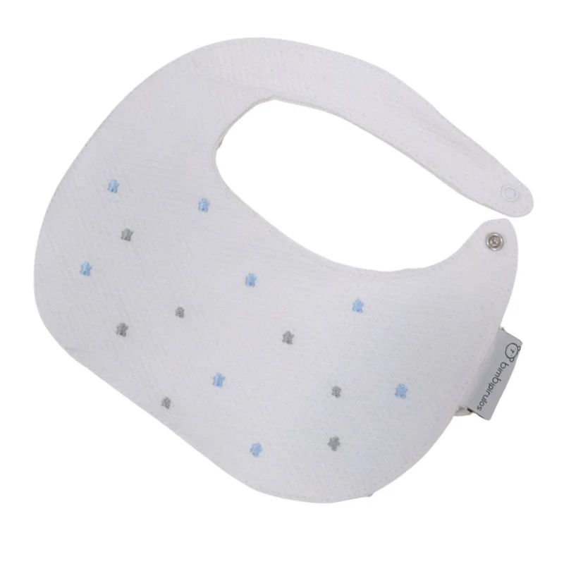 BAVAGLINO BAVETTA NEONATO IN PURO COTONE MOD. STELLE CELESTE GRIGIO