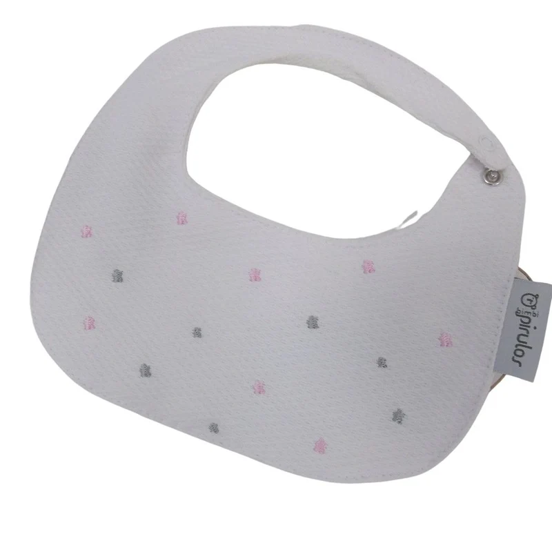 BAVAGLINO BAVETTA NEONATO IN PURO COTONE MOD. STELLE ROSA GRIGIO