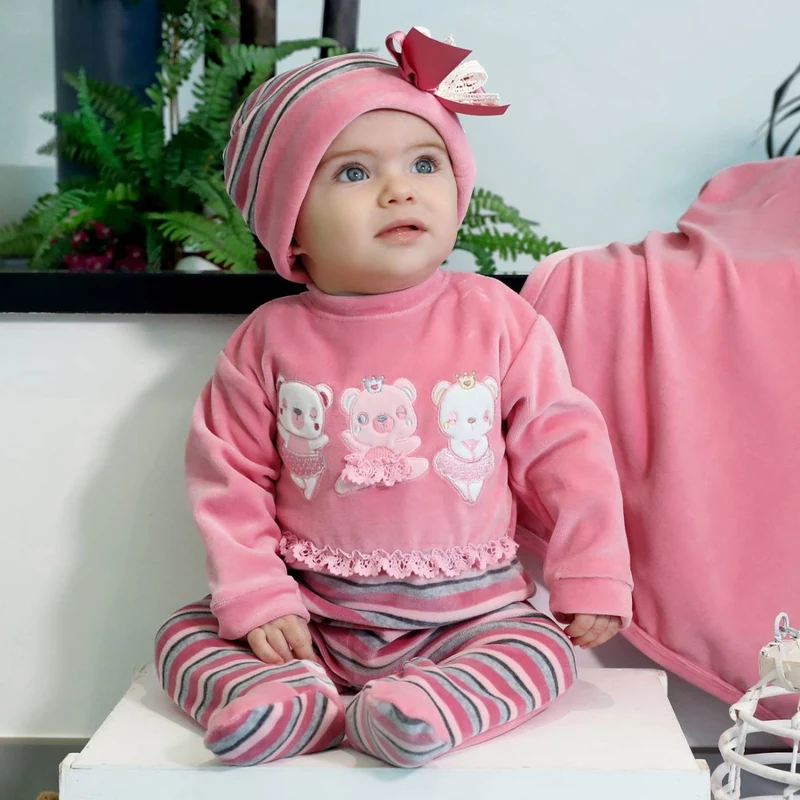 TUTINA NEONATO CINIGLIA MANICA LUNGA ORSETTO ROSA ANTICO