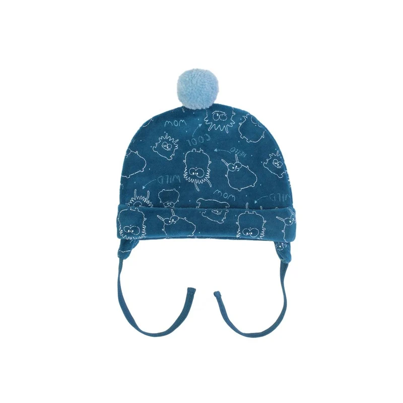 CAPPELLINO NEONATO CINIGLIA STAMPATA CON PON PON