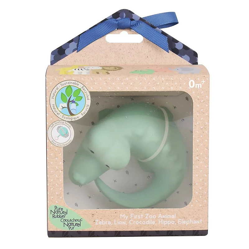 TIKIRI - SONAGLIO COCCODRILLO 3 IN 1 - SONAGLIO, MASSAGGIA GENGIVE, GIOCO DA BAGNO, MY FIRST ZOO - CONFEZIONE REGALO