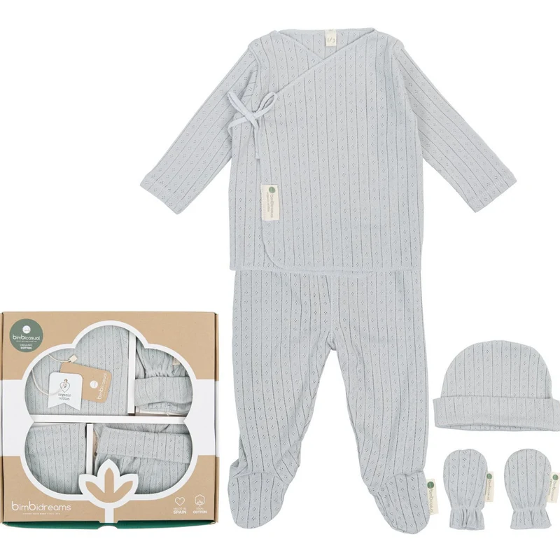 COFANETTO REGALO NASCITA BAMBINA COMPLETO + CAPPELLINO + MUFFOLE NEONATO - COTONE ORGANICO