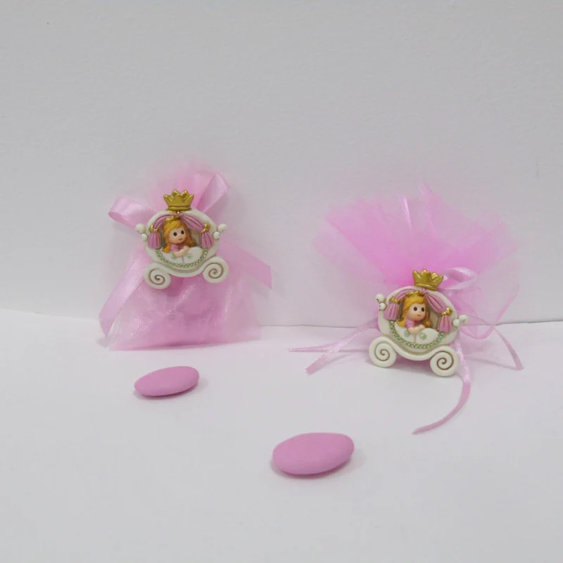SACCHETTINO CONFETTI SEGNAPOSTO BOMBONIERA NASCITA BATTESIMO COMPLEANNO MAGNETE CARROZZA PRINCIPESSA BIMBA NEONATA