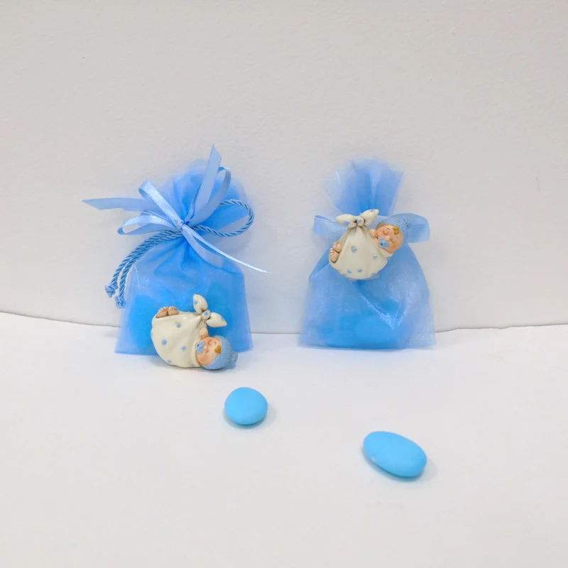 SACCHETTINO CONFETTI SEGNAPOSTO BOMBONIERA NASCITA BATTESIMO COMPLEANNO MAGNETE FAGOTTO BIMBO NEONATO