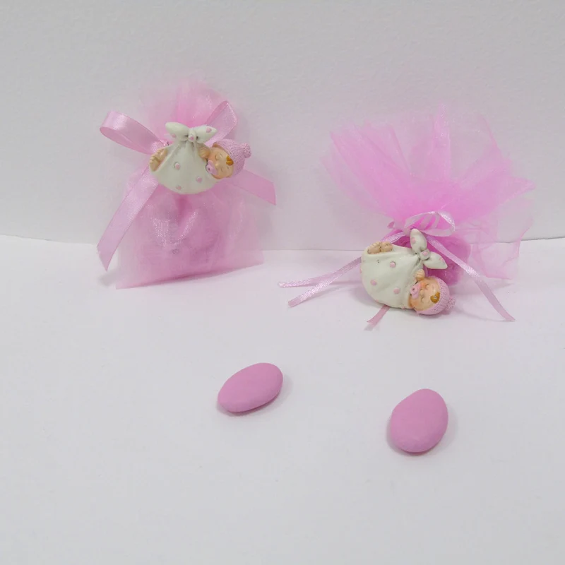 SACCHETTINO CONFETTI SEGNAPOSTO BOMBONIERA NASCITA BATTESIMO COMPLEANNO MAGNETE FAGOTTO BIMBA NEONATA
