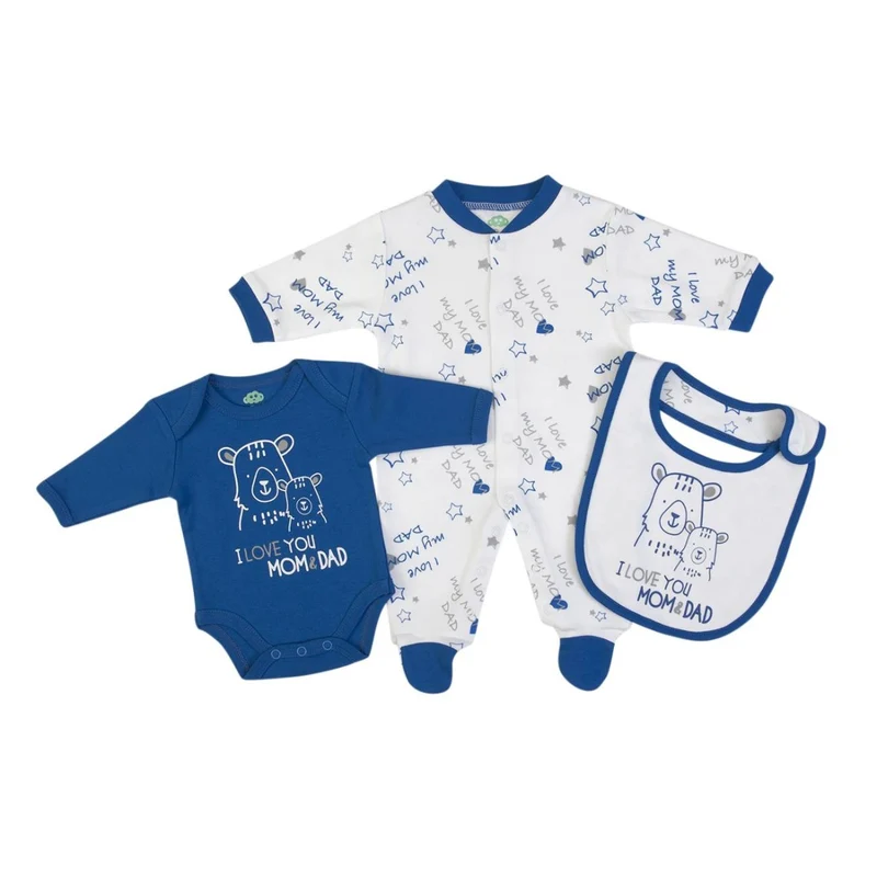 SET TUTINA NEONATO REGALO NASCITA 3 PEZZI - I LOVE MOM AND DAD