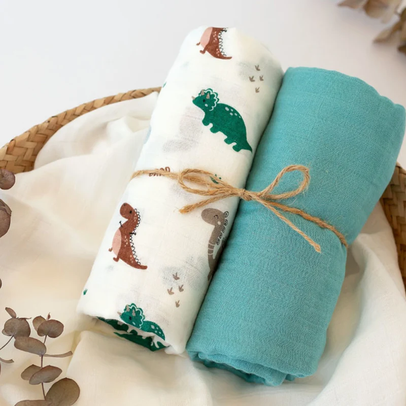 SET 2 COPERTINE NEONATO IN MUSSOLA DI BAMBOO 120X120 CM - VERDE