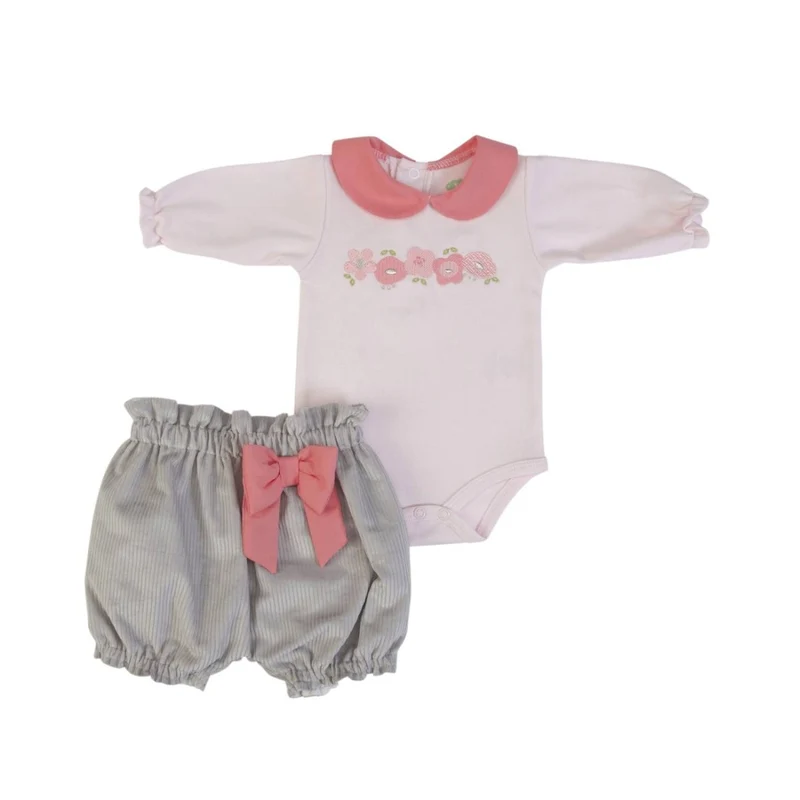 COMPLETO INVERNALE BAMBINA BODY E SHORT 1-18 MESI FIORI