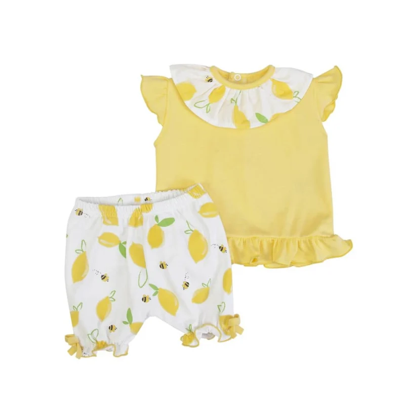 COMPLETO NEONATA BAMBINA ESTIVO IN COTONE - LIMONI