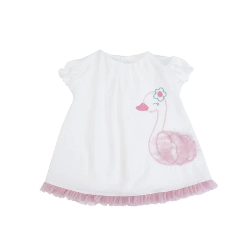 VESTITO BAMBINA NEONATA ESTIVO IN COTONE - CIGNO