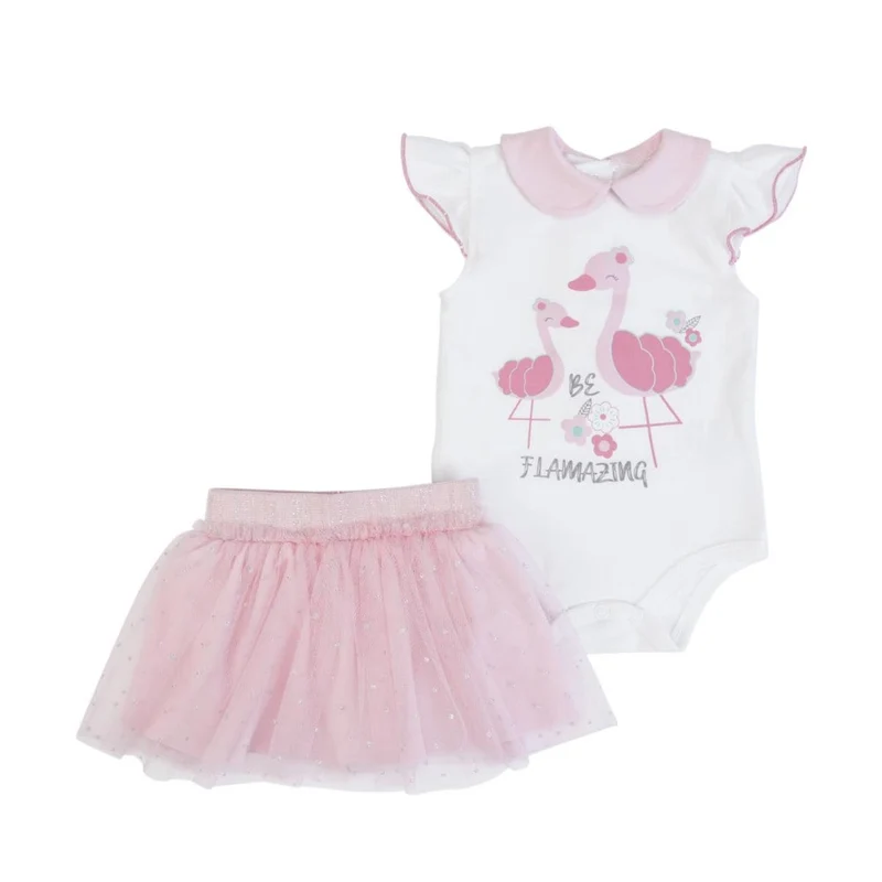 COMPLETO BAMBINA NEONATO ESTIVO COTONE + TULLE CIGNO