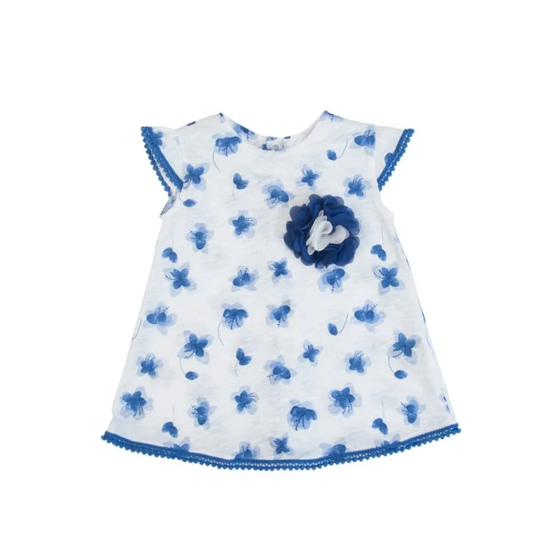 VESTITO BAMBINA NEONATA ESTIVO IN COTONE - FIORI BLU