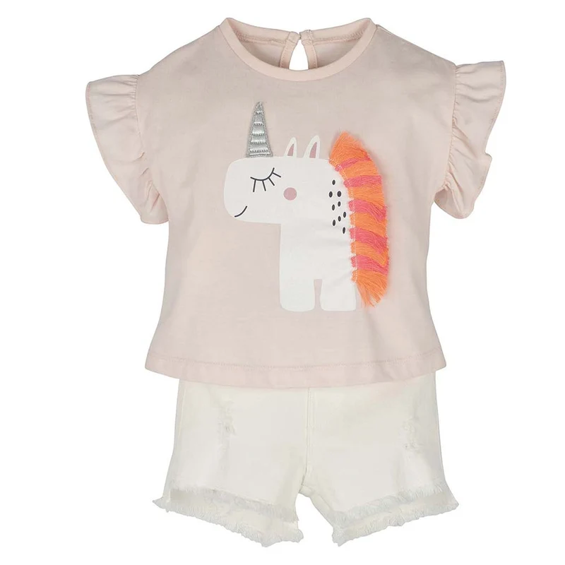 COMPLETO NEONATA BAMBINA BIO MAGLIA + PANTALONCINO JEANS DA 3-24 MESI