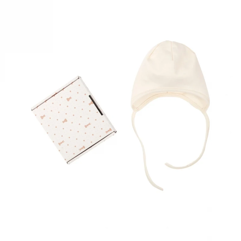 CAPPELLO CON LACCIO SOTTOMENTO BEIGE IN COTONE BIOLOGICO