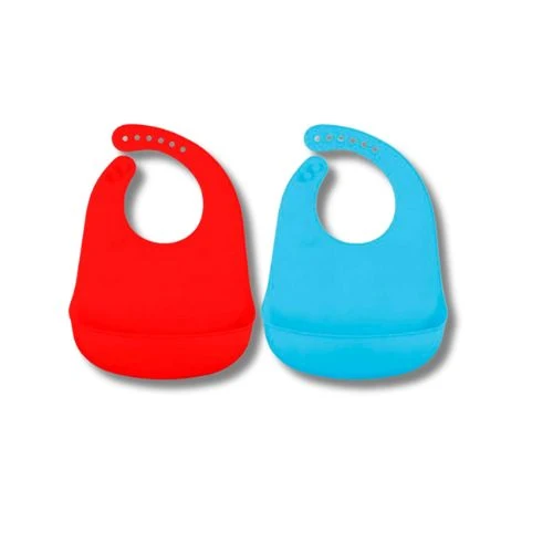 SET 2 BAVAGLINI IMPERMEABILI CON TASCA ROSSO AZZURRO - 100% SILICONE ALIMENTARE
