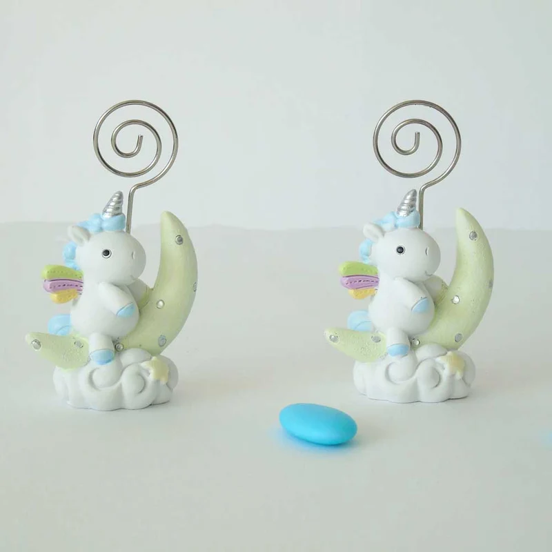 BOMBONIERA BATTESIMO BIMBO PORTAFOTO CON CLIP UNICORNO