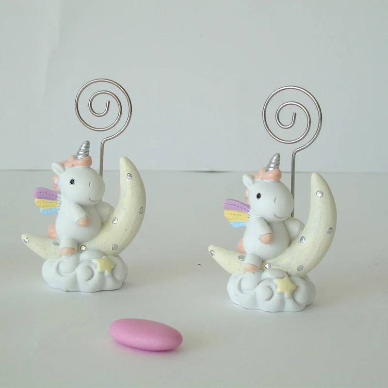 BOMBONIERA BATTESIMO BIMBA PORTAFOTO CON CLIP UNICORNO