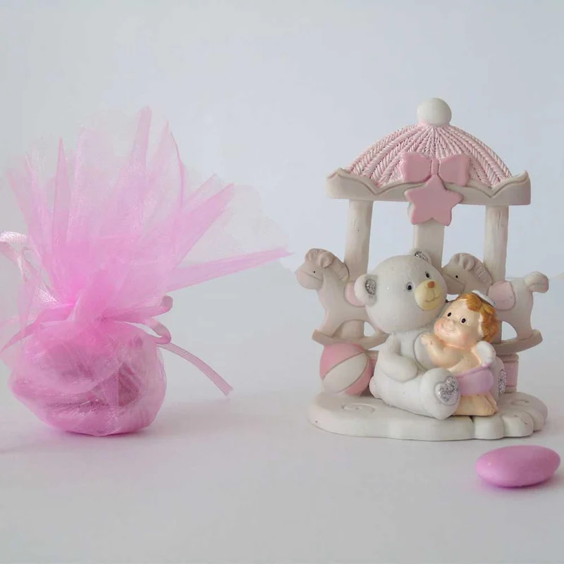BOMBONIERA BATTESIMO BIMBA GIOSTRINA CON ORSETTO E ANGELO
