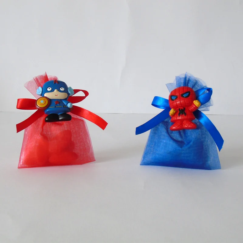 SACCHETTINO CONFETTI SEGNAPOSTO BOMBONIERA COMPLEANNO BIMBO - SUPEREROI - SPIDERMAN E CAPITAN AMERICA