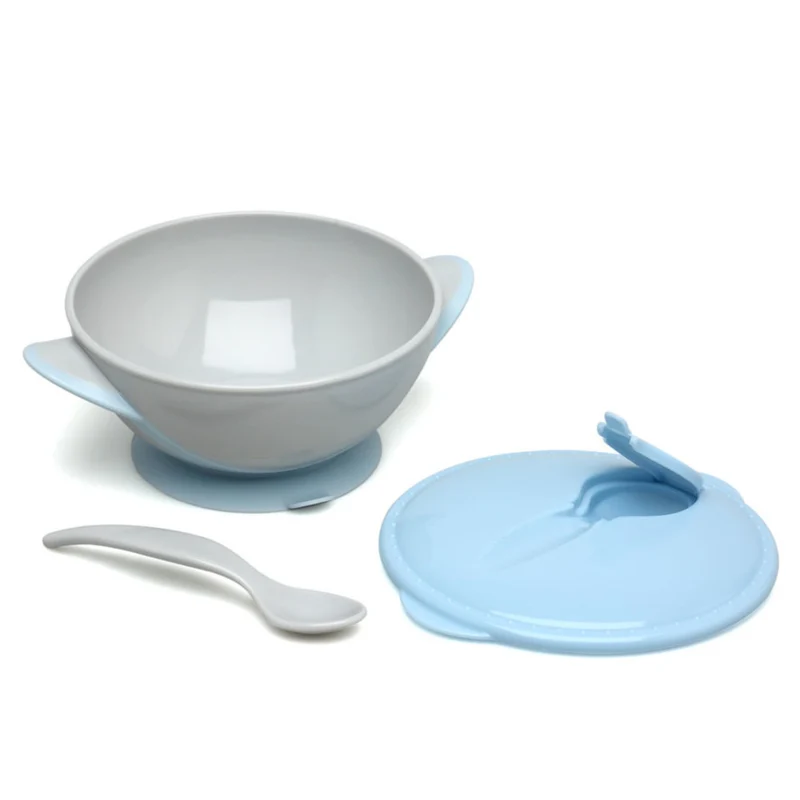 SET DA VIAGGIO CIOTOLA CON VENTOSA, COPERCHIO E CUCCHIAIO PER PAPPA E SVEZZAMENTO NEONATO CELESTE