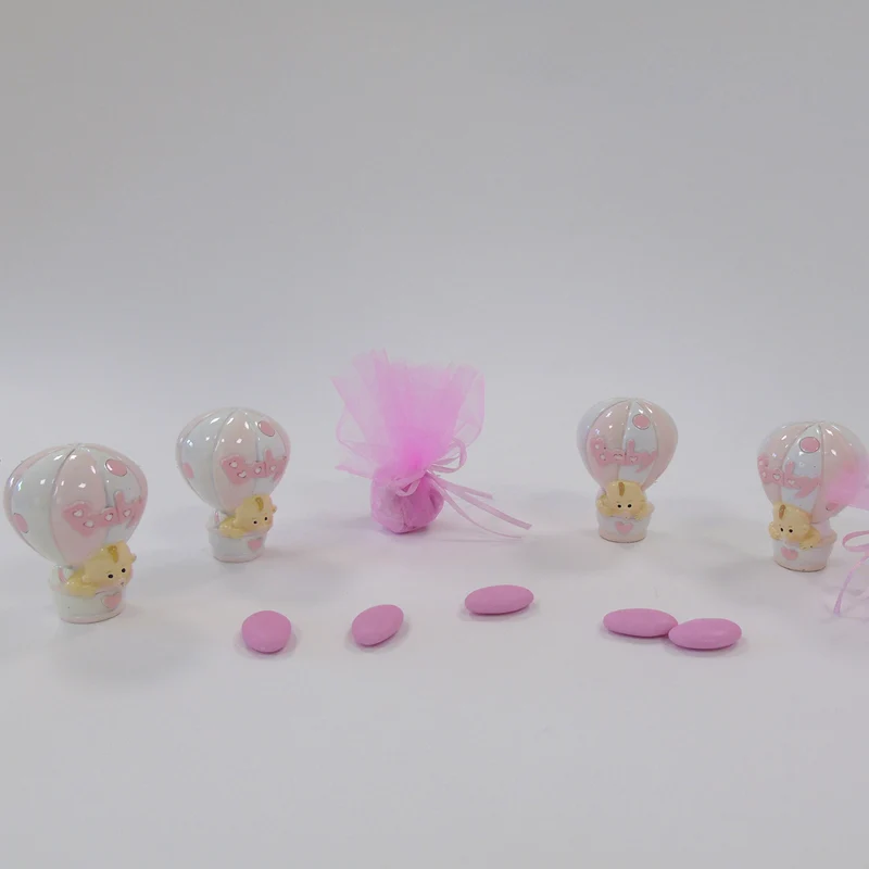 BOMBONIERA NASCITA BATTESIMO MONGOLFIERA BABY ROSA