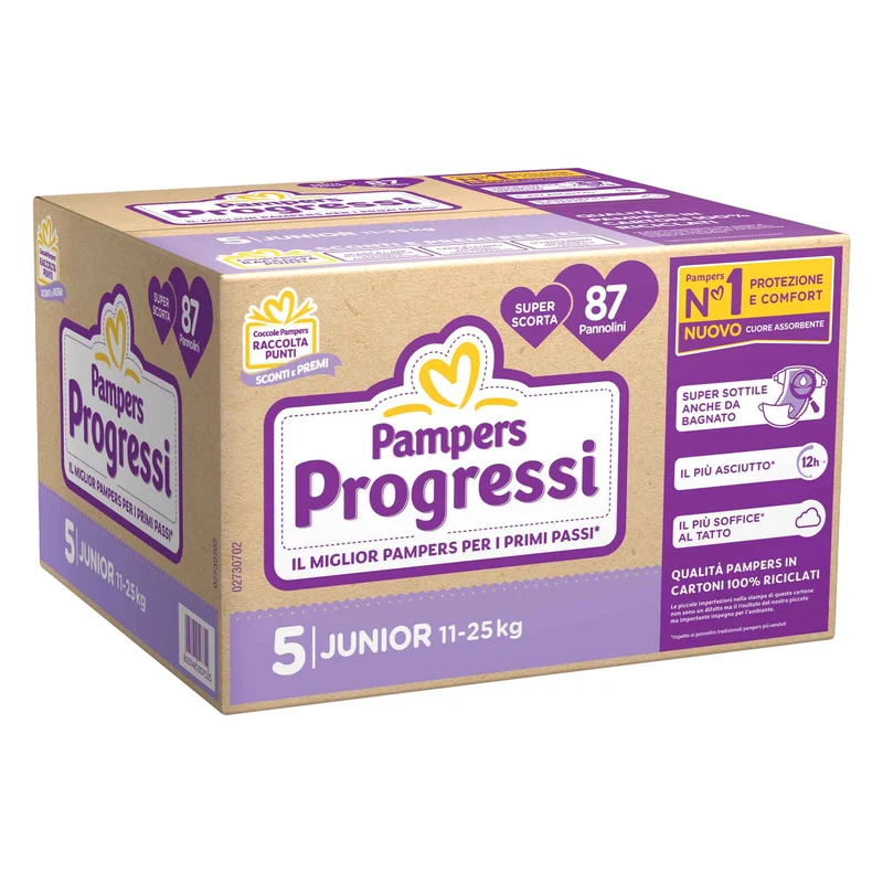 Pampers Pannolini Progressi Taglia 5 (11-25 kg) Pentapacco 87 pezzi