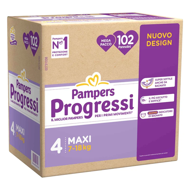 Pampers Pannolini Progressi Taglia 4 (7-18 kg) Pentapacco 102 pezzi