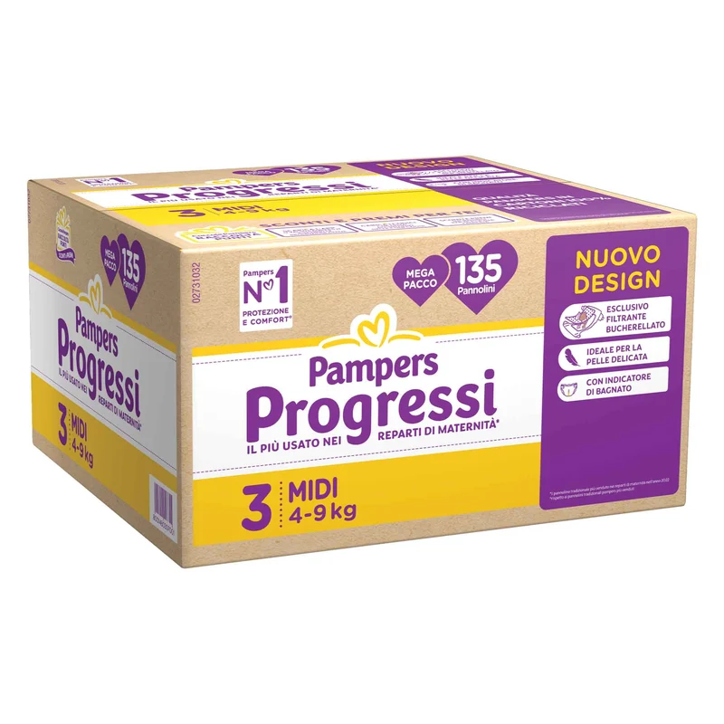 Pampers Pannolini Progressi Taglia 3 (4-9 kg) Pentapacco 135 pezzi