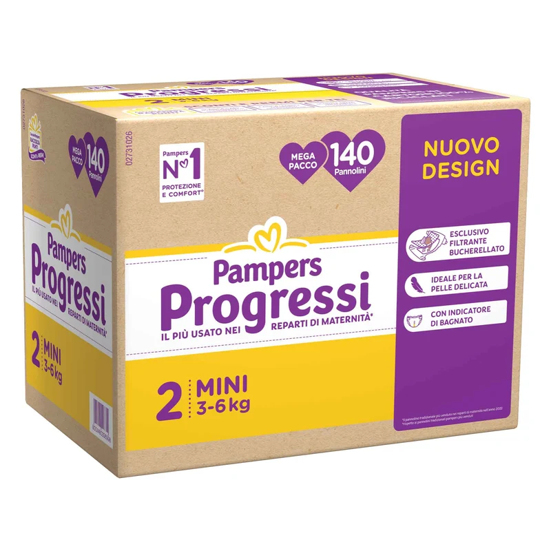Pampers Pannolini Progressi Taglia 2 (3-6 kg) Pentapacco 140 pezzi