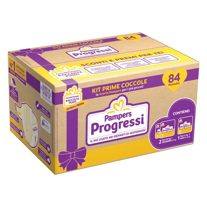 Pampers Kit Pannolini Primi Mesi Progressi 84 pezzi (28+28 newborn + 28 mini)