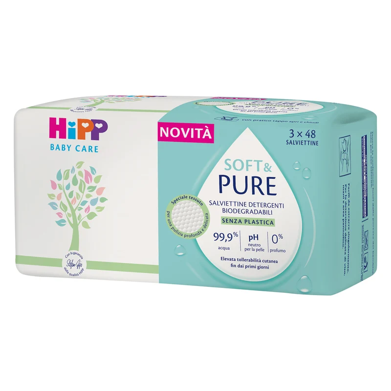 HiPP Baby Care Salviette Biodegradabili Soft&Pure 144 pezzi (3x48 pezzi)