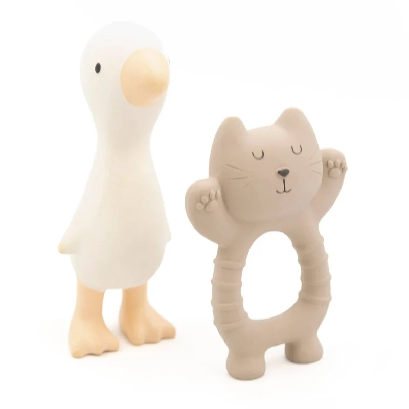 Set Gatto e Papera in gomma naturale per dentizione Bamboom