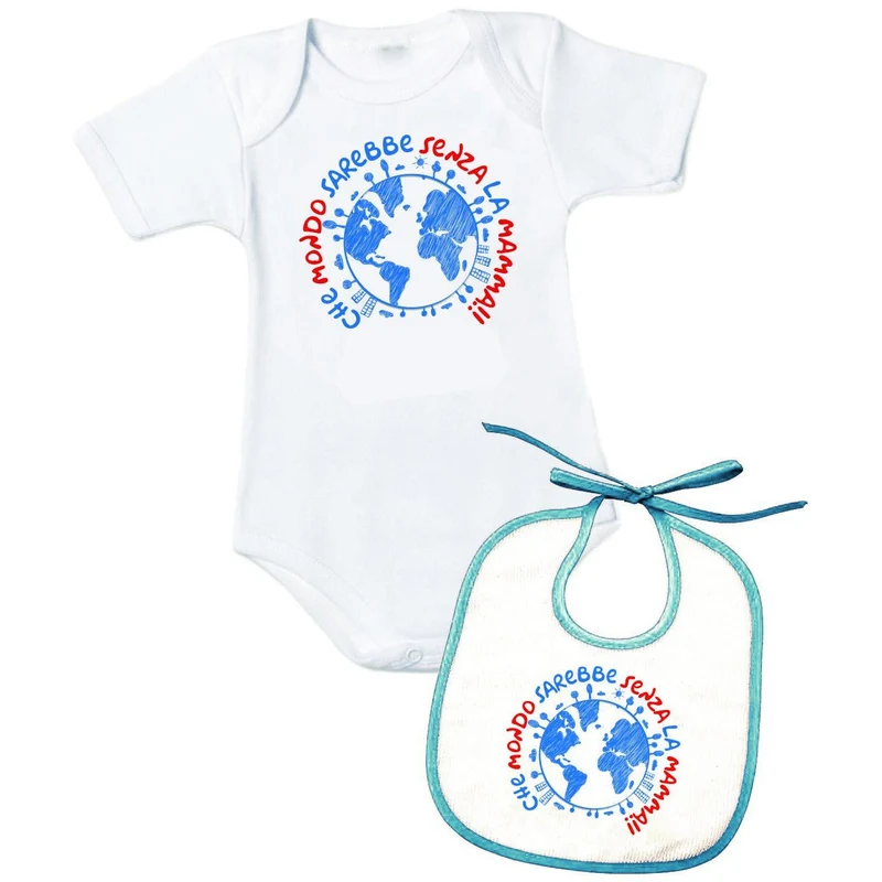 Personalizzata con frase "che mondo sarebbe senza la mamma" - Body + Bavetta