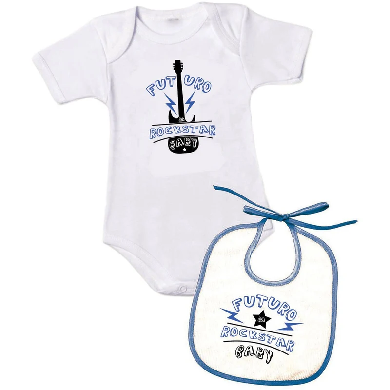 Personalizzata con frase "futuro da rockstar baby" - Body + Bavetta