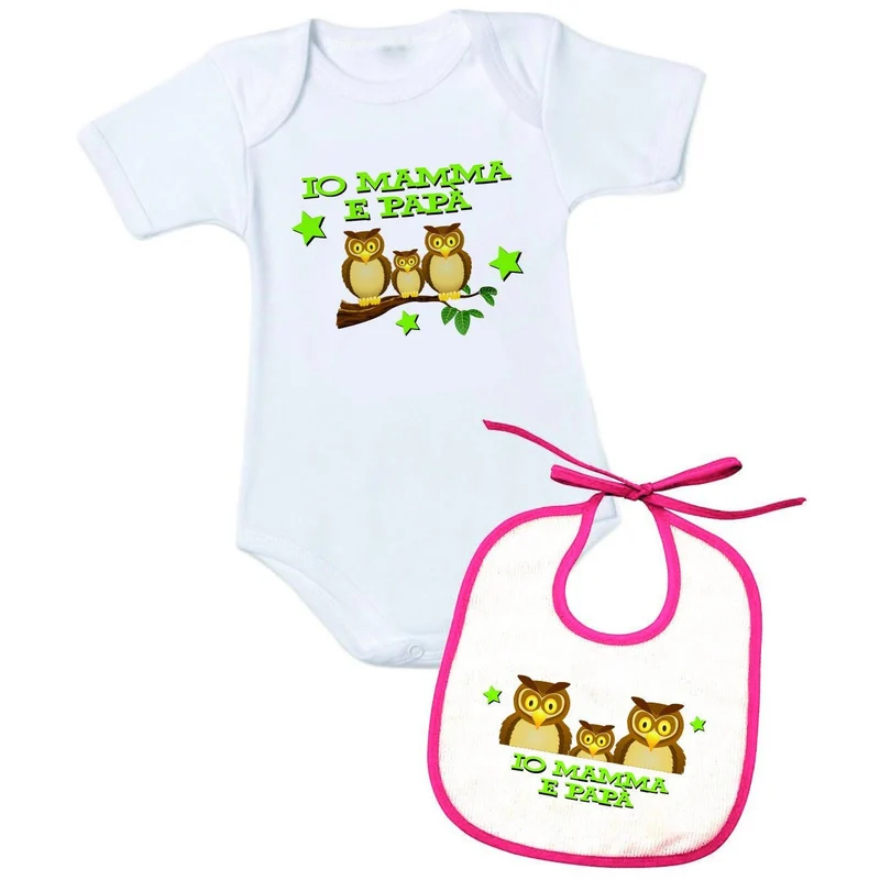 Personalizzata con frase "io mamma e papà" - Body + Bavetta