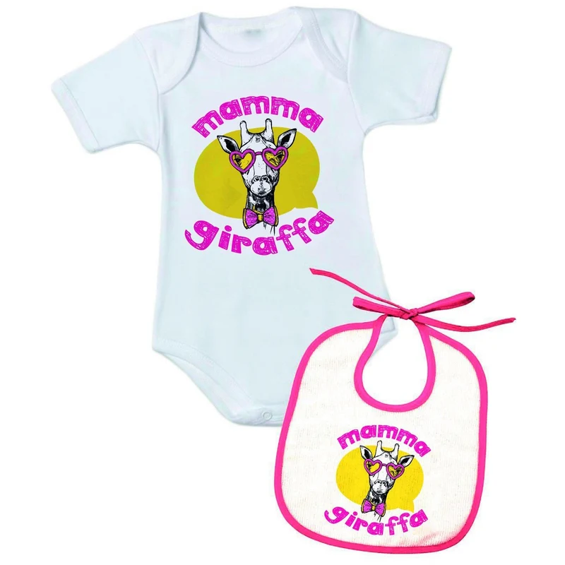 Personalizzata con frase "Mamma Giraffa" - Body + Bavetta