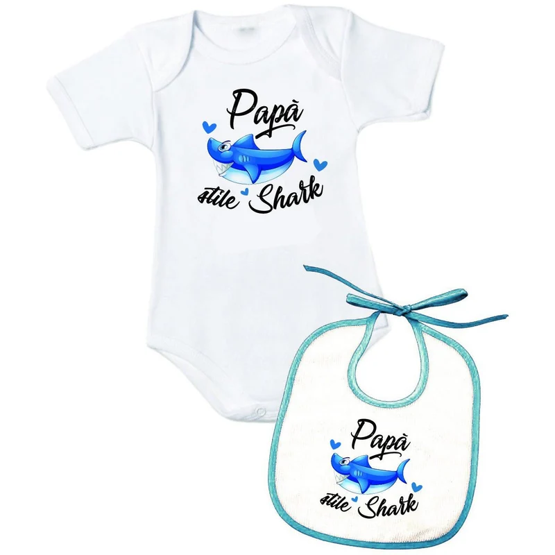 Personalizzata con frase "papà stile shark" - Body + Bavetta
