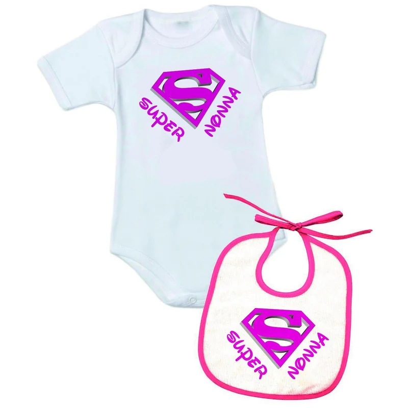 Personalizzata con frase "super nonna" - Body + Bavetta