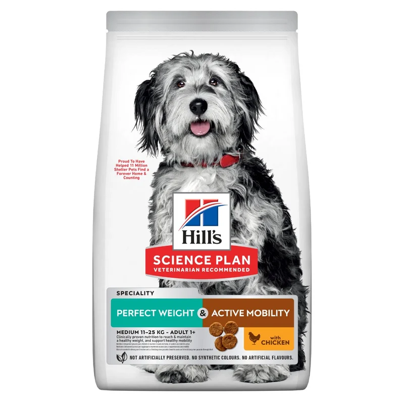 Hill's Science Plan Perfect Weight & Active Mobility Adult Crocchette Con Pollo Per Cani Taglia Media Sacco 12 Kg