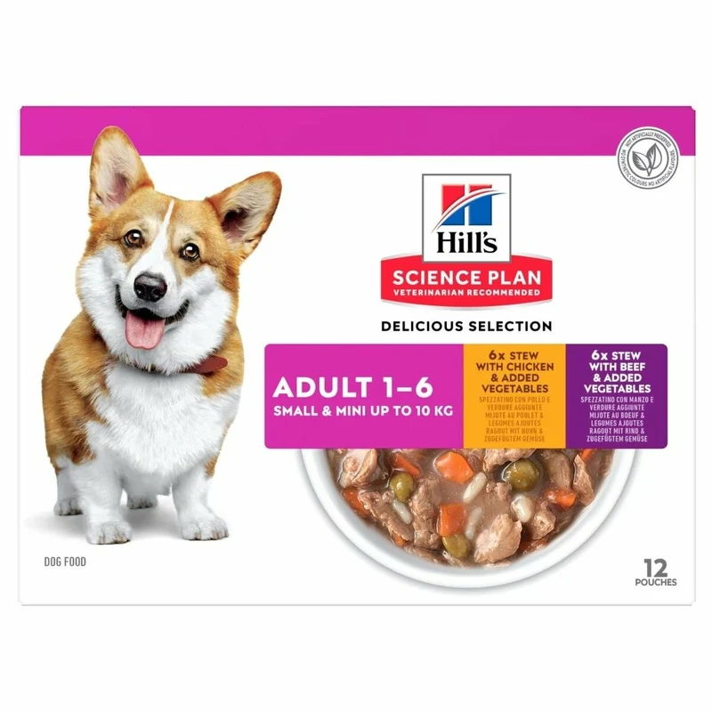 Hill's Science Plan Adult 1-6 Spezzatino Pollo/Manzo E Verdure Per Cani Adulti Taglia Piccola/Mini Bustine 12x80g