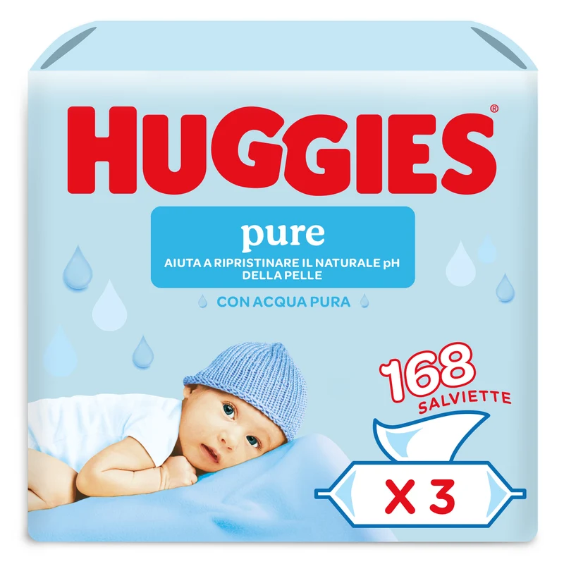 Huggies Salviette Pure 99% Acqua Tripack 168 pezzi (3x56 pezzi)