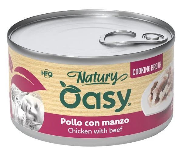 Oasy Wet Cat Natury Cooking Broth Pollo con Manzo Lattina 85 g
