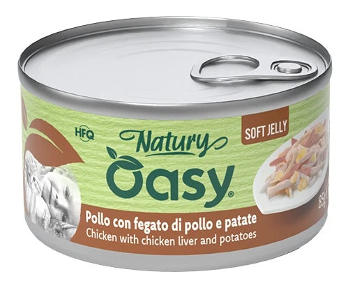 Oasy Wet Cat Natury Soft Jelly Pollo con Fegato e Patate Lattina 150 g